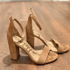Tan Suede Block Heel Sandals